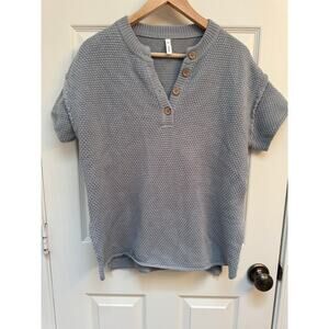 Wishlist Light Blue Knit Sweater Cap Sleeve Top Wooden Henley Size Medium NWT